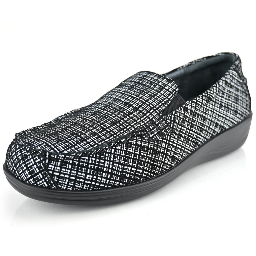 נעלי מוקסין דגם Milano שחור בדוגמת משבצות אפור-לבן